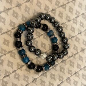 Blue and Black Beaded Women's Bracelet Set